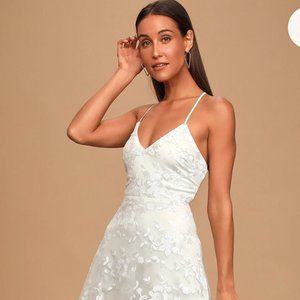 Magically Charming White Sequin Embroidered Lace-Up Maxi Dress
